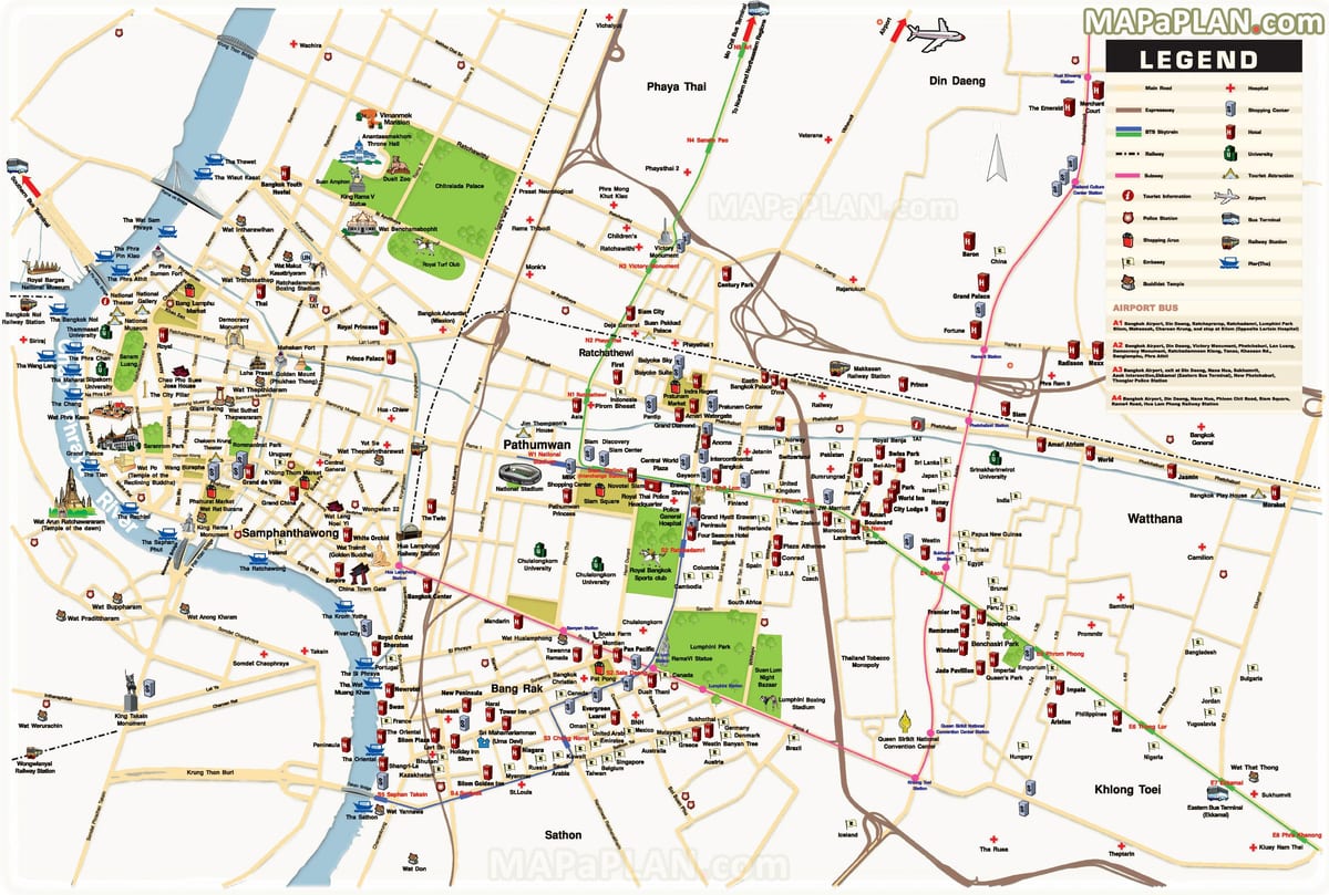 バンコクの主な観光地図