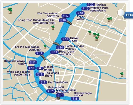 地図のバンコク川急行船