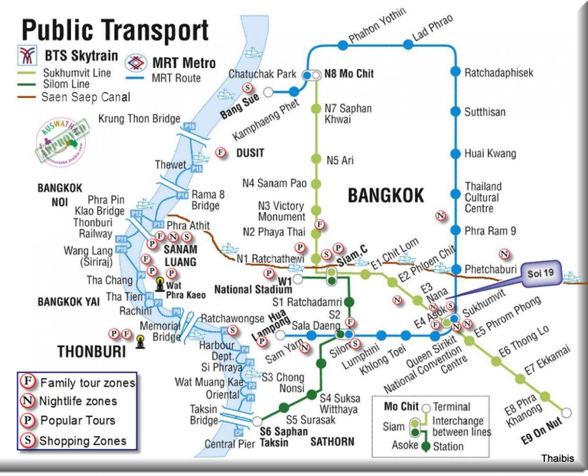 バンコクの公共交通機関の地図