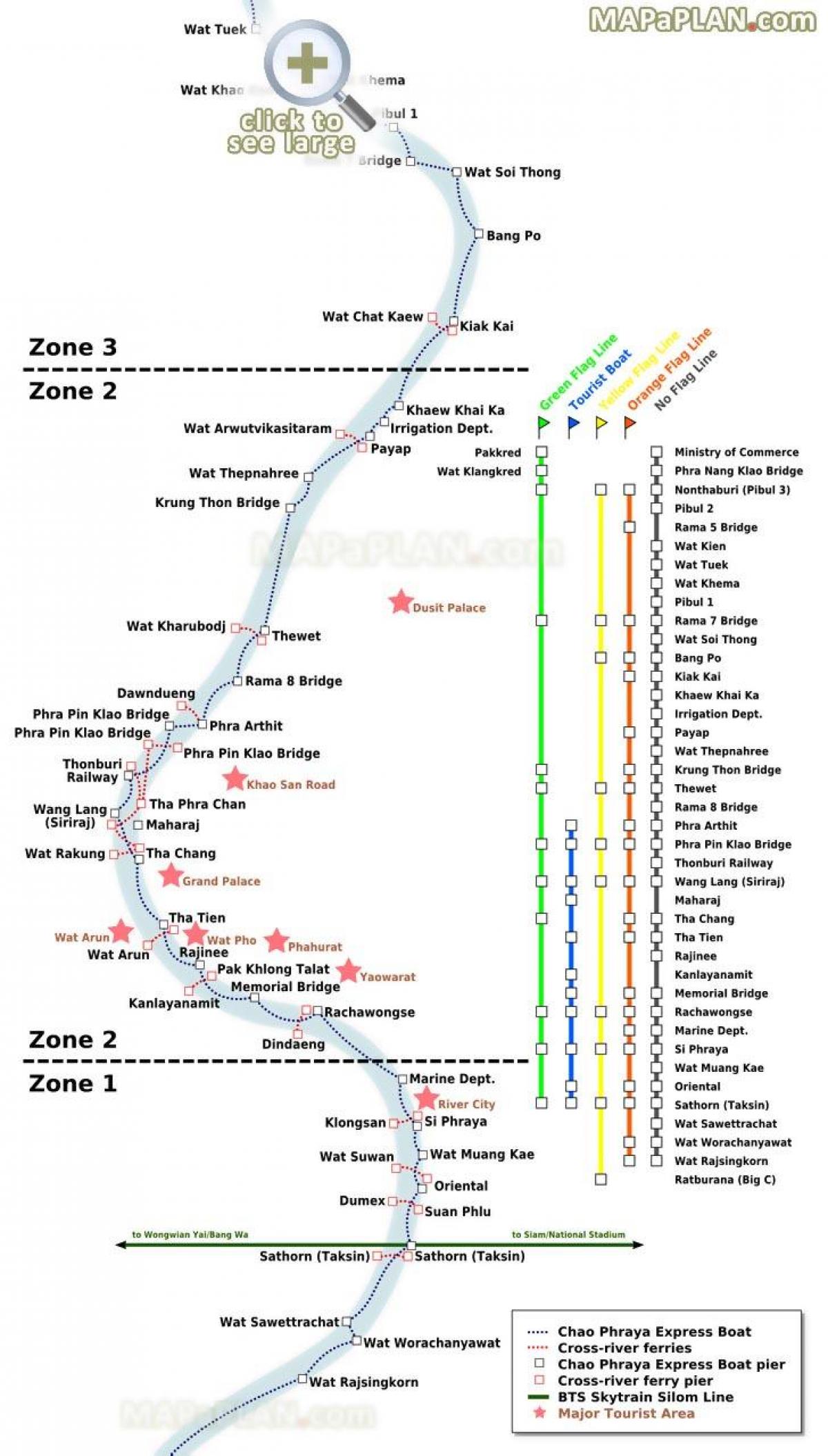 バンコク川のフェリーの地図